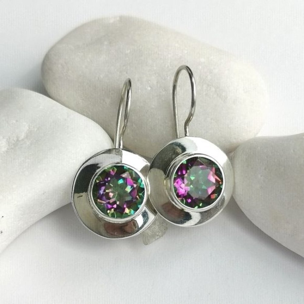 MODERNIST sterling silver Mystic Topaz drop earrings